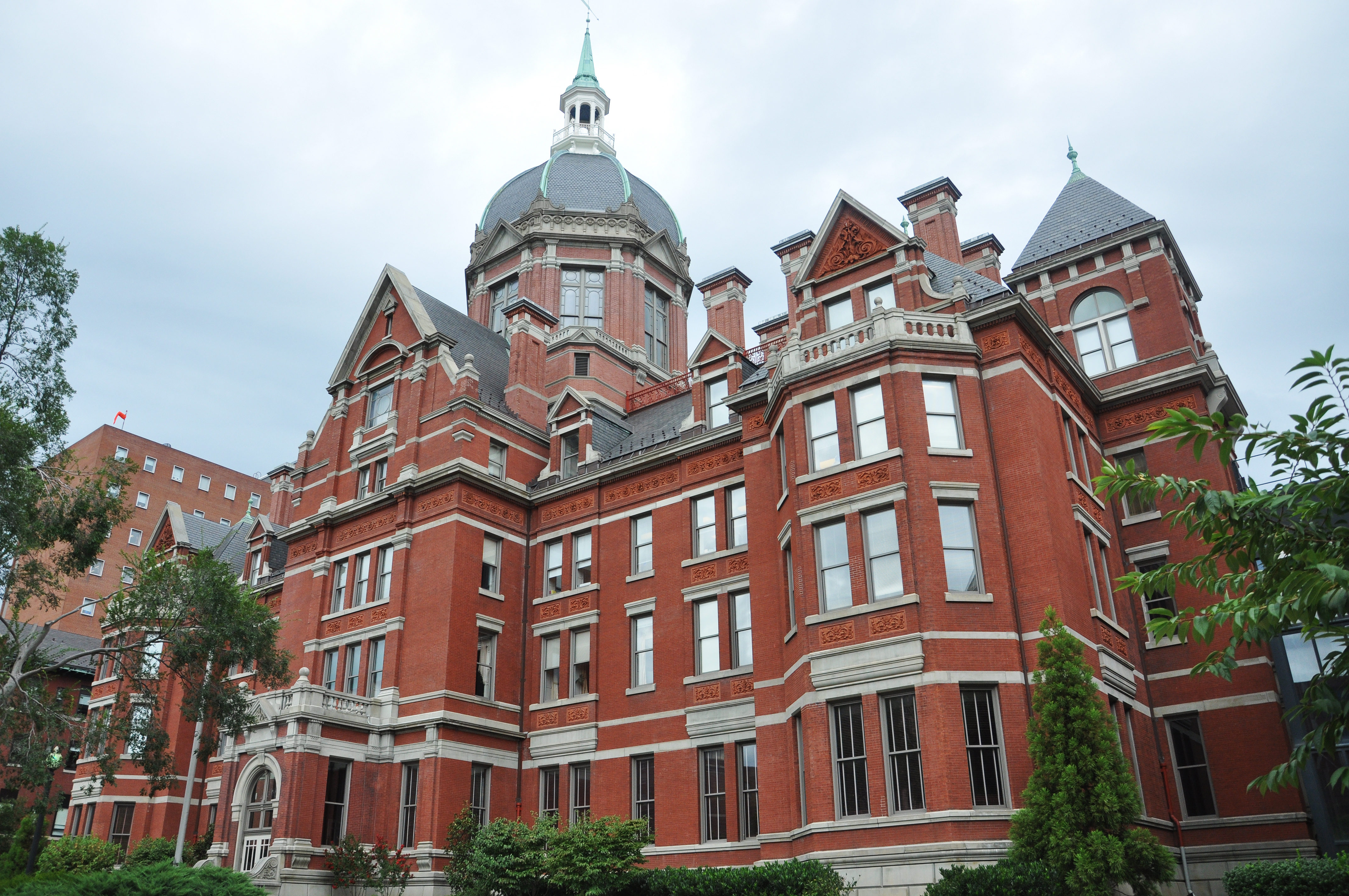 The red-brick exterior of the hospital building at Johns Hopkins University