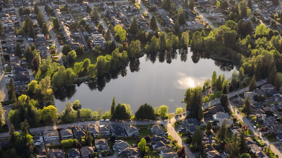 Overhead view of Coquitlam in the sunshine