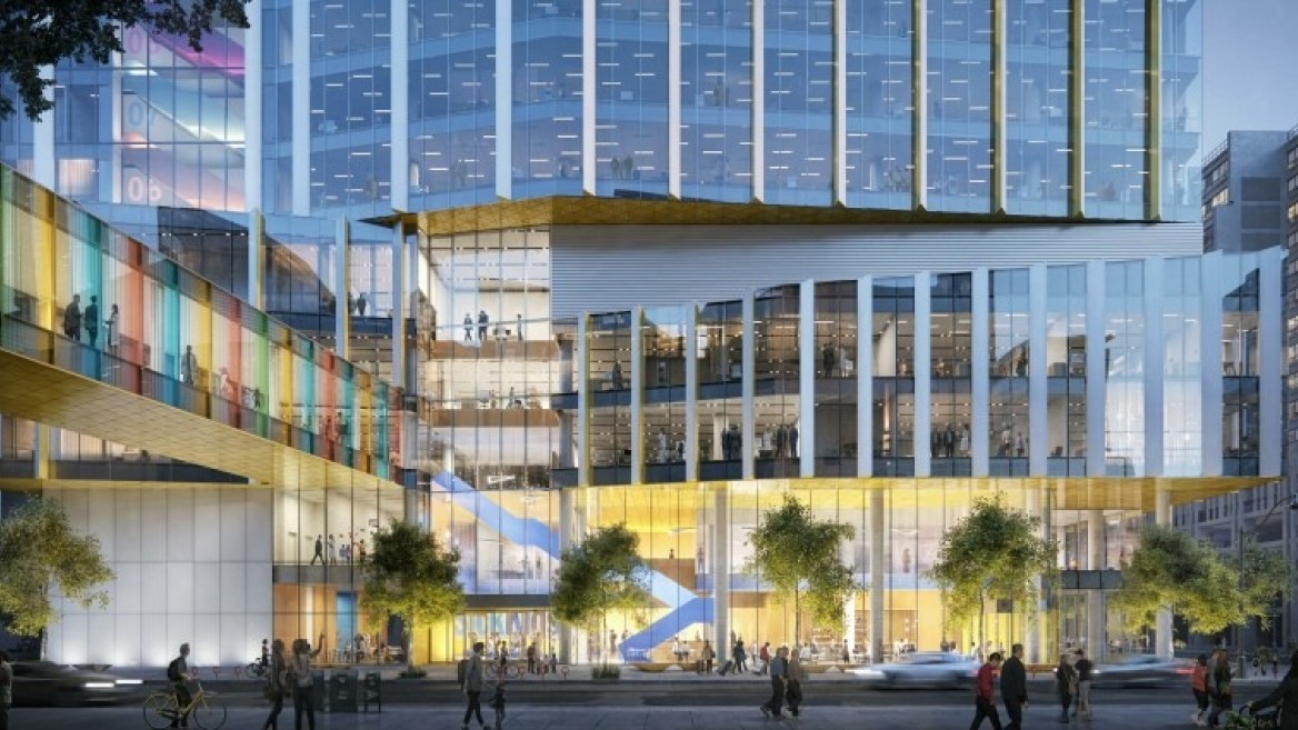 Rendering of the new Patient Support Centre at the Hospital for Sick Children (SickKids) campus in Toronto