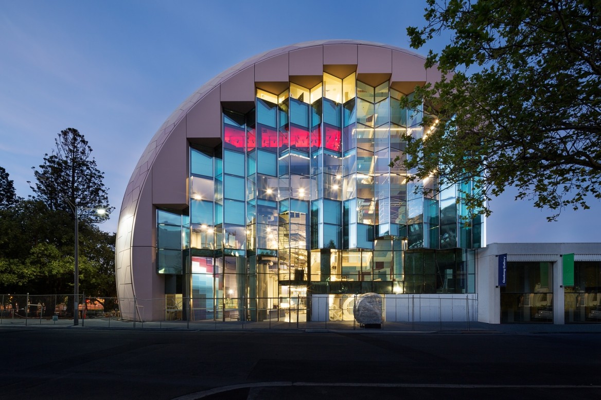 external dome shaped building with decorative glass windows geelong library